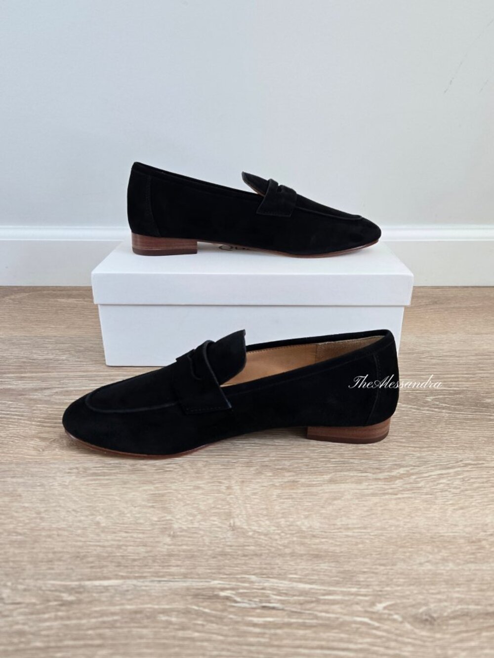 Quince Italian Suede Penny Loafers Black Leather Flats Size 8 New In Box